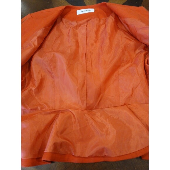 Calvin Klein Womens 4 Red Orange Full Zip Pockets Back Peplum Jacket Bust: 34" - Picture 3 of 9